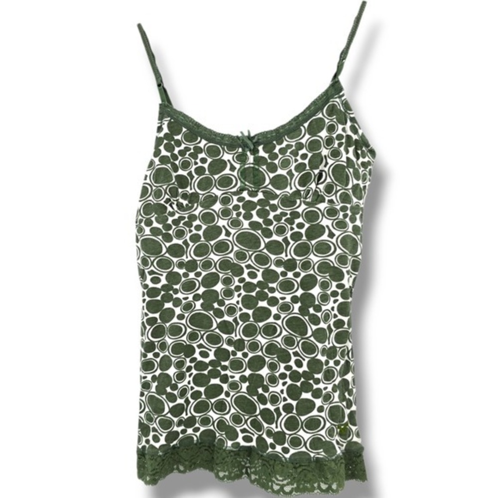 American Eagle Cami Top Lace‎ Trim Green White Circles Sleeveless Size M